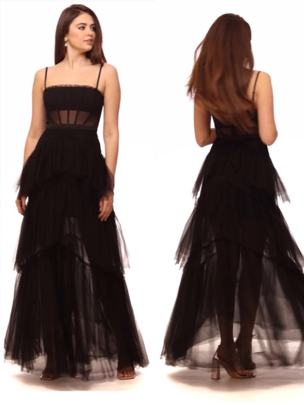Betsy & Adam Jasmine Black Corset Gown Mesh Formal Elegant, 4 - Picture 11 of 11